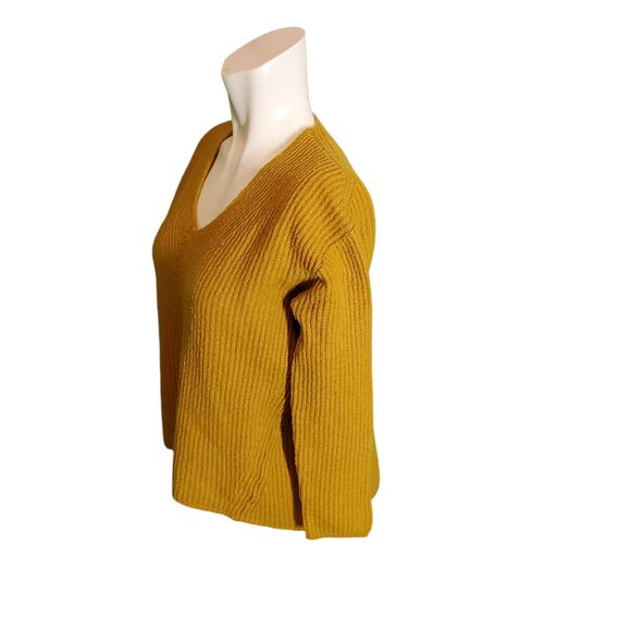 Madewell Rib Knit Wool Blend Sweater V-neck Pullover Sweater Gold Sz S - Picture 2 of 5